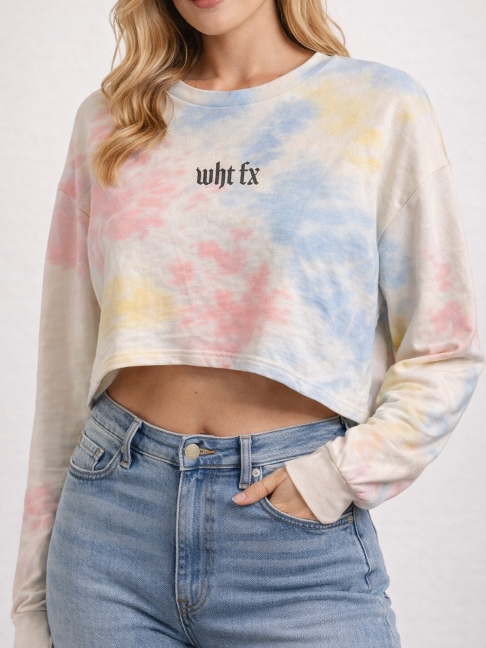White Fox Cropped Tie-Dye Sweatshirt - Size Medium